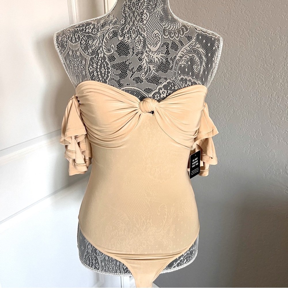 Off the Shoulder Ruffle Sleeve Tube Top Bodysuit